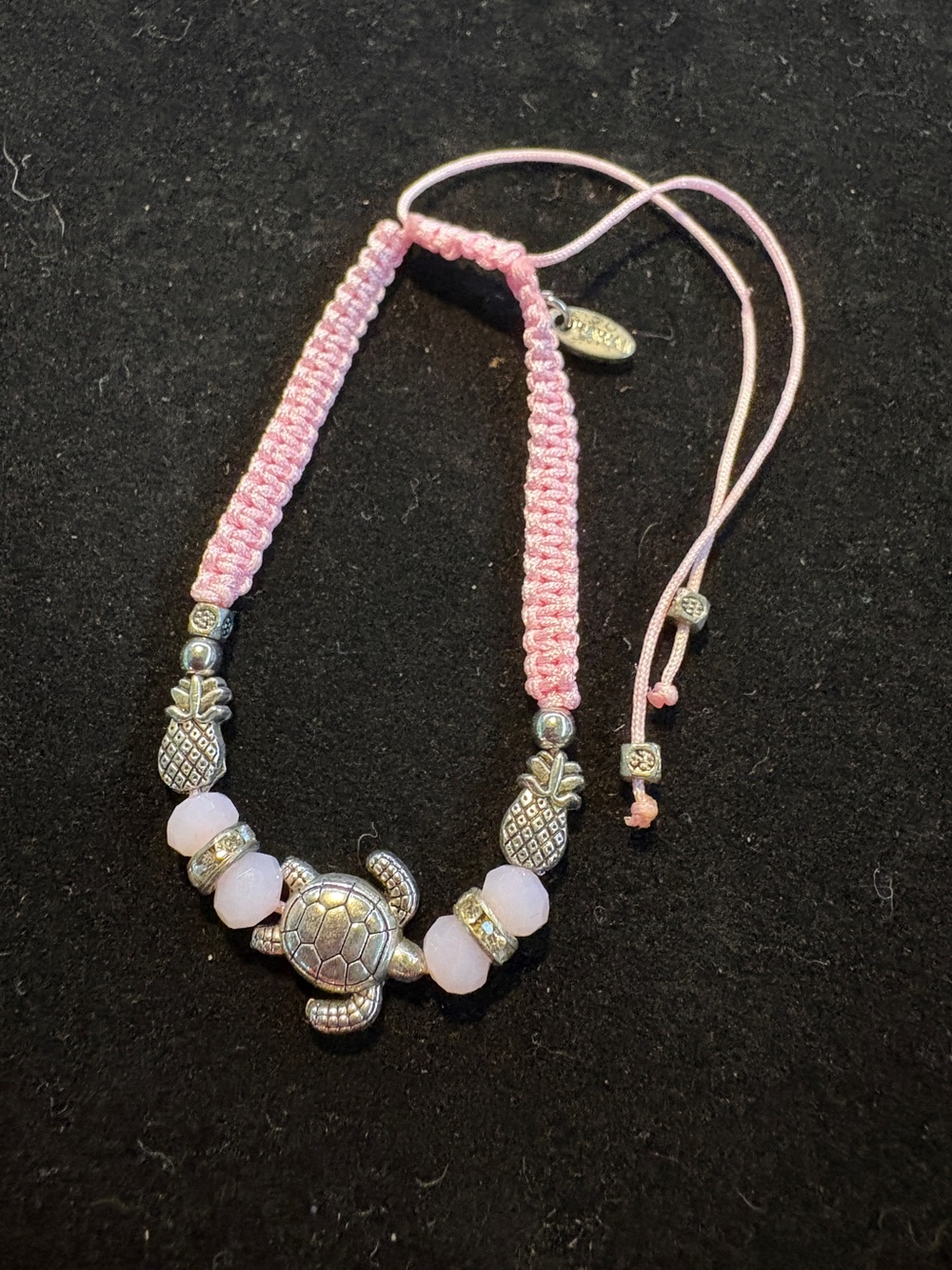 Pink Kids Turtle & Pineapple Charm Adjustable Bracelet